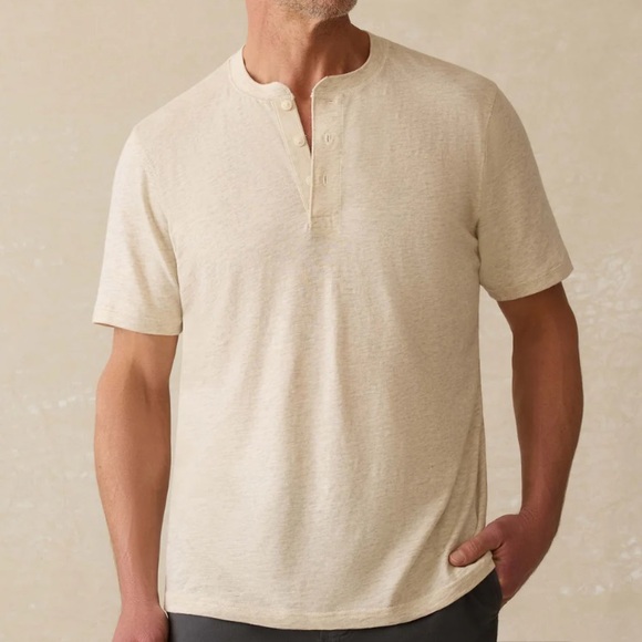 Faherty Short Sleeve Sun Washed Henley White Large New With Tags - Picture 1 of 7
